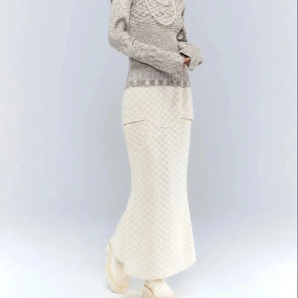 Anno Mundi Checkered Texture Micro Mermaid Maxi Skirt - Picture 1 of 9